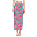 Pink And Teal Watercolor Heart Print Side Slit Maxi Skirt