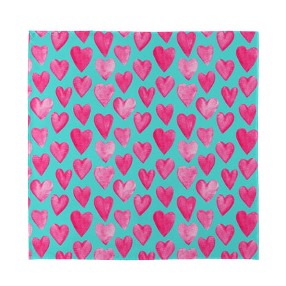Pink And Teal Watercolor Heart Print Silk Bandana