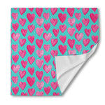 Pink And Teal Watercolor Heart Print Silk Bandana