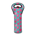 Pink And Teal Watercolor Heart Print Single Neoprene Wine Tote