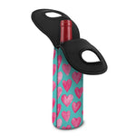 Pink And Teal Watercolor Heart Print Single Neoprene Wine Tote