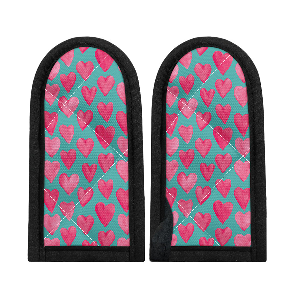 Pink And Teal Watercolor Heart Print Skillet Handle Cover