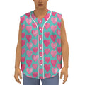 Pink And Teal Watercolor Heart Print Sleeveless Baseball Jersey