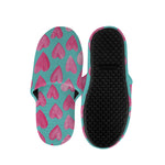 Pink And Teal Watercolor Heart Print Slippers