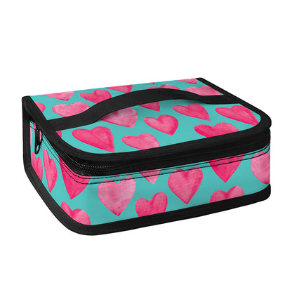 Pink And Teal Watercolor Heart Print Small Lunch Bag