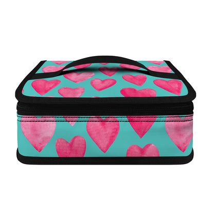 Pink And Teal Watercolor Heart Print Small Lunch Bag