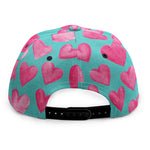 Pink And Teal Watercolor Heart Print Snapback Cap