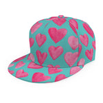 Pink And Teal Watercolor Heart Print Snapback Cap