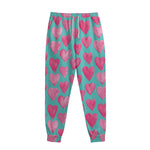 Pink And Teal Watercolor Heart Print Sweatpants