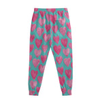 Pink And Teal Watercolor Heart Print Sweatpants