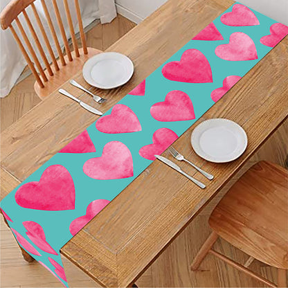 Pink And Teal Watercolor Heart Print Table Runner