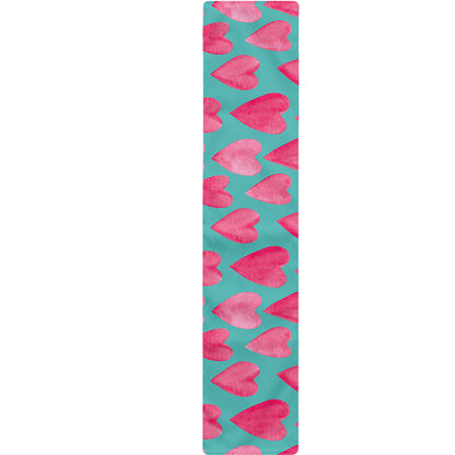 Pink And Teal Watercolor Heart Print Table Runner
