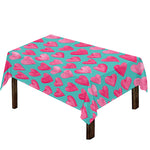 Pink And Teal Watercolor Heart Print Tablecloth