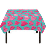 Pink And Teal Watercolor Heart Print Tablecloth