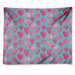 Pink And Teal Watercolor Heart Print Tapestry