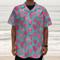 Pink And Teal Watercolor Heart Print Textured Short Sleeve Shirt