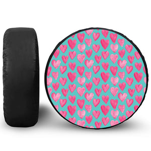 Pink And Teal Watercolor Heart Print Tire Cover