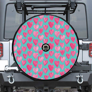 Pink And Teal Watercolor Heart Print Tire Cover With Camera Hole