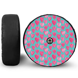 Pink And Teal Watercolor Heart Print Tire Cover With Camera Hole