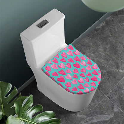 Pink And Teal Watercolor Heart Print Toilet Lid Cover