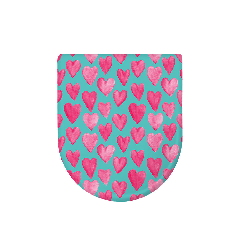 Pink And Teal Watercolor Heart Print Toilet Lid Cover
