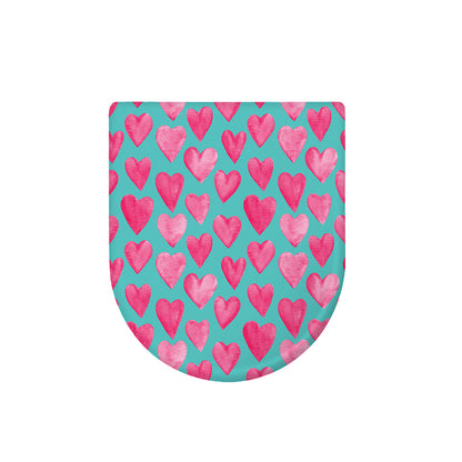 Pink And Teal Watercolor Heart Print Toilet Lid Cover