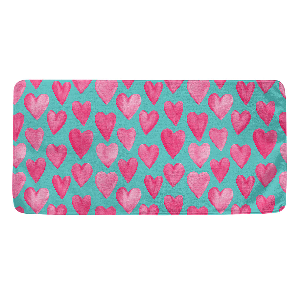 Pink And Teal Watercolor Heart Print Towel