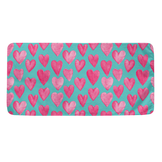 Pink And Teal Watercolor Heart Print Towel