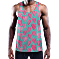 Pink And Teal Watercolor Heart Print Men's Workout Tank Top