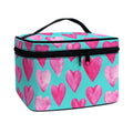 Pink And Teal Watercolor Heart Print Travel Makeup Bag