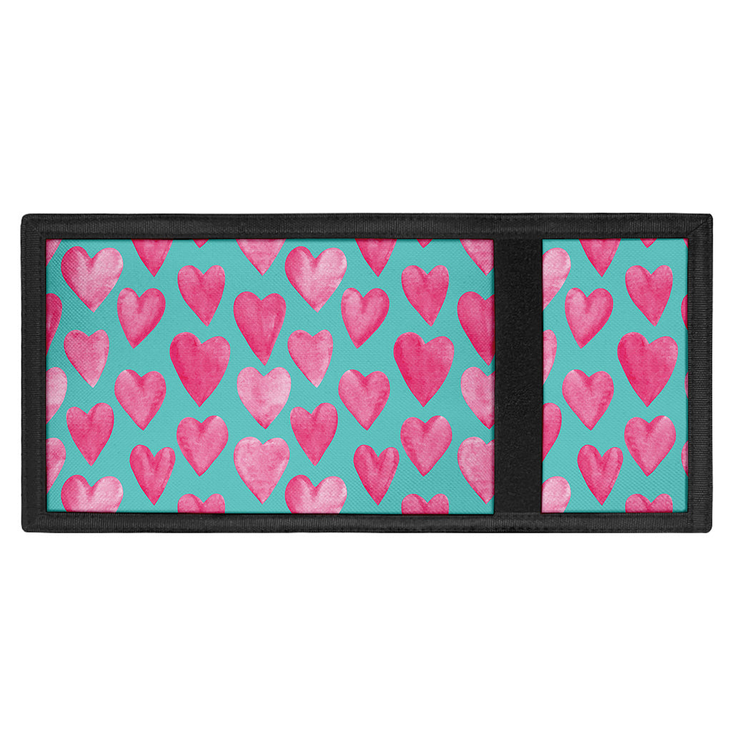 Pink And Teal Watercolor Heart Print Trifold Wallet
