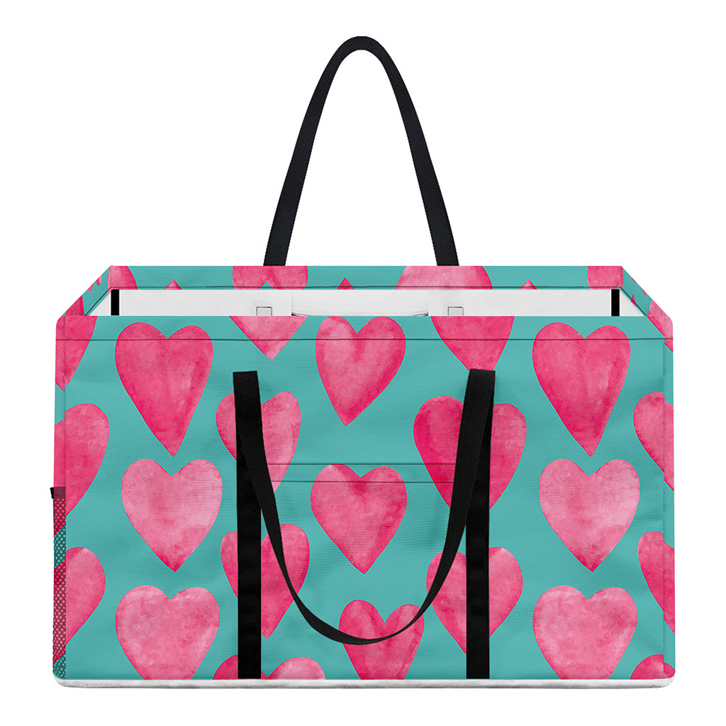 Pink And Teal Watercolor Heart Print Utility Tote Bag