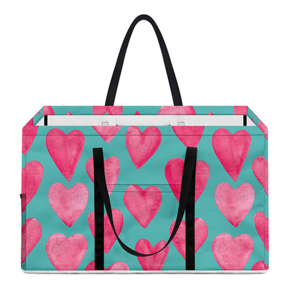 Pink And Teal Watercolor Heart Print Utility Tote Bag
