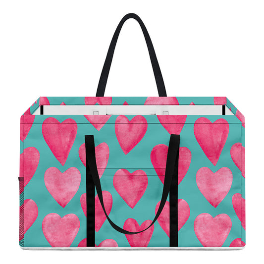 Pink And Teal Watercolor Heart Print Utility Tote Bag