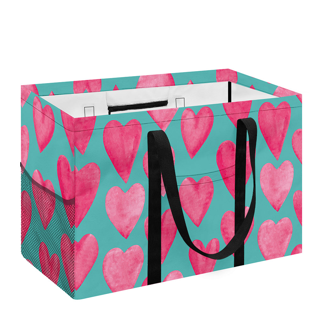 Pink And Teal Watercolor Heart Print Utility Tote Bag