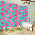 Pink And Teal Watercolor Heart Print Wall Sticker