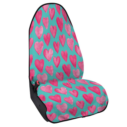 Pink And Teal Watercolor Heart Print Waterproof Car Seat Cover