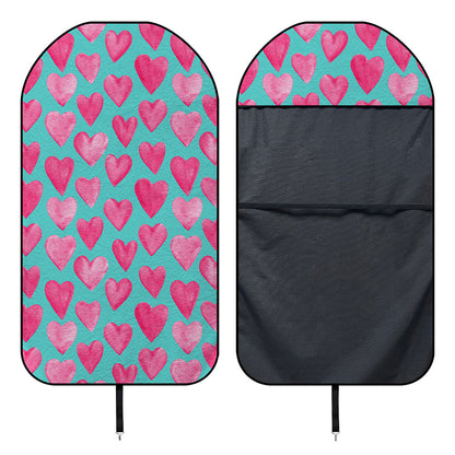 Pink And Teal Watercolor Heart Print Waterproof Car Seat Cover