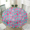 Pink And Teal Watercolor Heart Print Waterproof Round Tablecloth