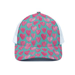 Pink And Teal Watercolor Heart Print White Mesh Trucker Cap