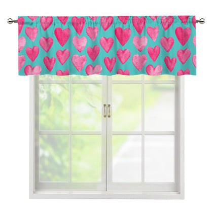 Pink And Teal Watercolor Heart Print Window Valance