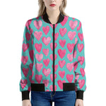 Pink And Teal Watercolor Heart Print Women's Bomber Jacket