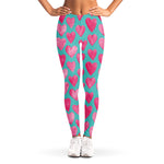 Pink And Teal Watercolor Heart Print Women's Leggings