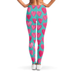 Pink And Teal Watercolor Heart Print Women's Leggings