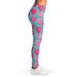 Pink And Teal Watercolor Heart Print Women's Leggings