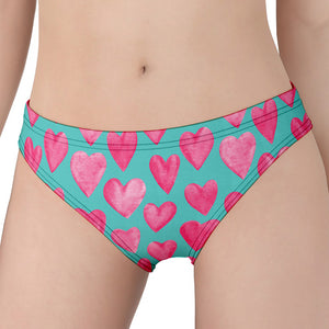 Pink And Teal Watercolor Heart Print Women's Panties