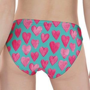 Pink And Teal Watercolor Heart Print Women's Panties