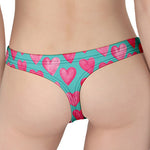 Pink And Teal Watercolor Heart Print Women's Thong