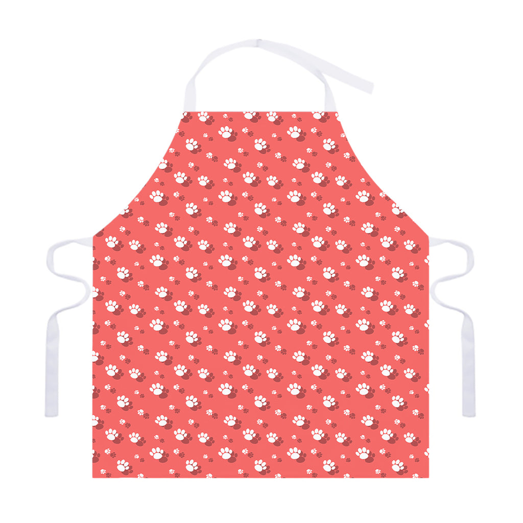 Pink And White Animal Paw Pattern Print Adjustable Apron