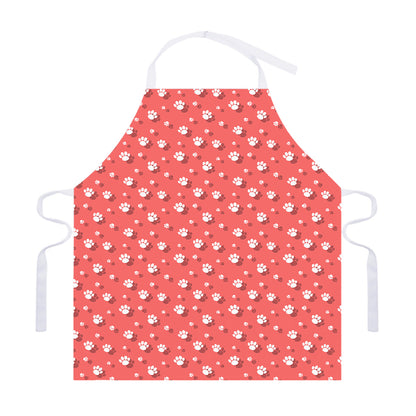 Pink And White Animal Paw Pattern Print Adjustable Apron